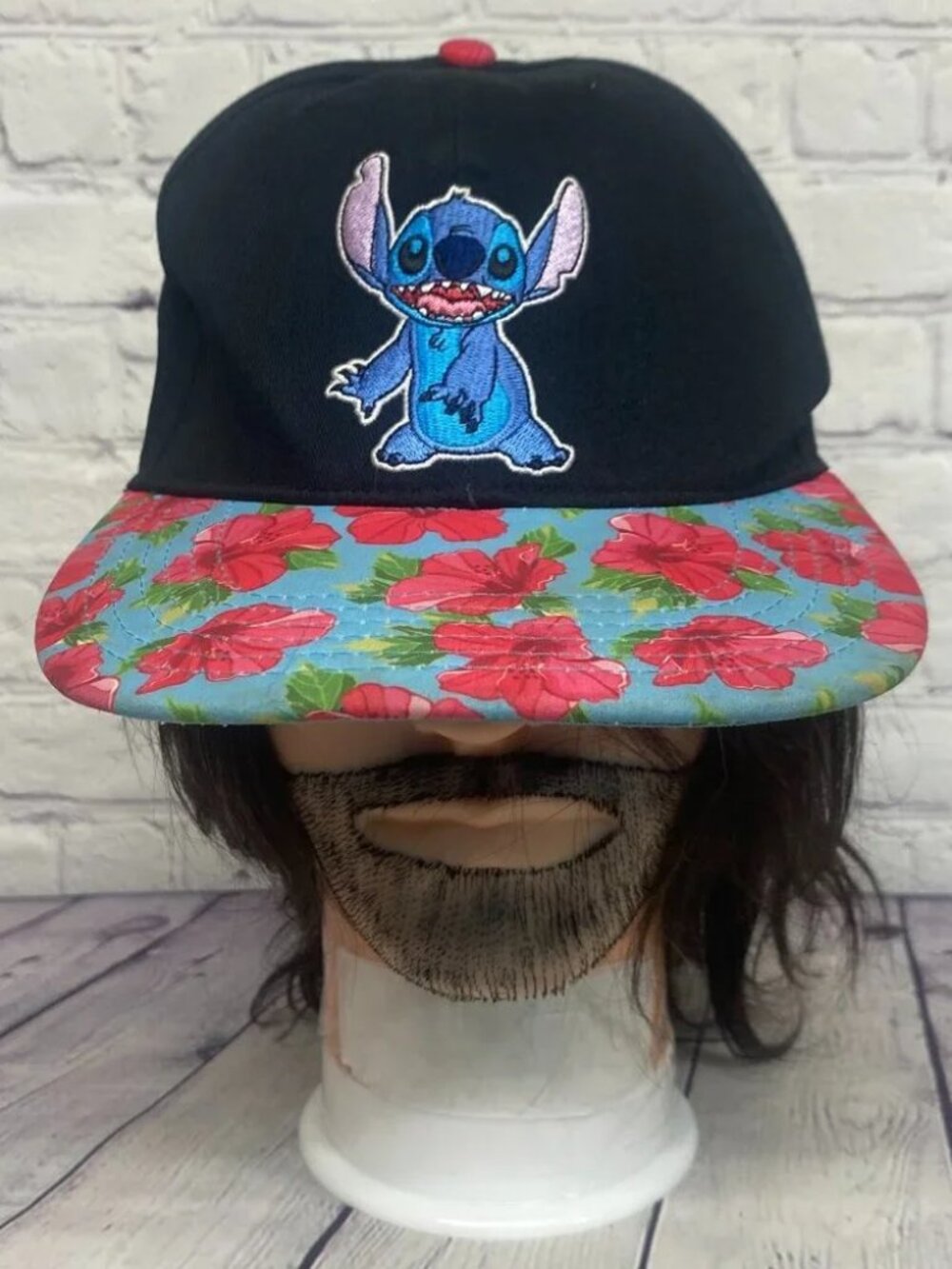 Disney Lilo & Stitch Hat Cap Snapback Black Blue Red Floral Long Bill